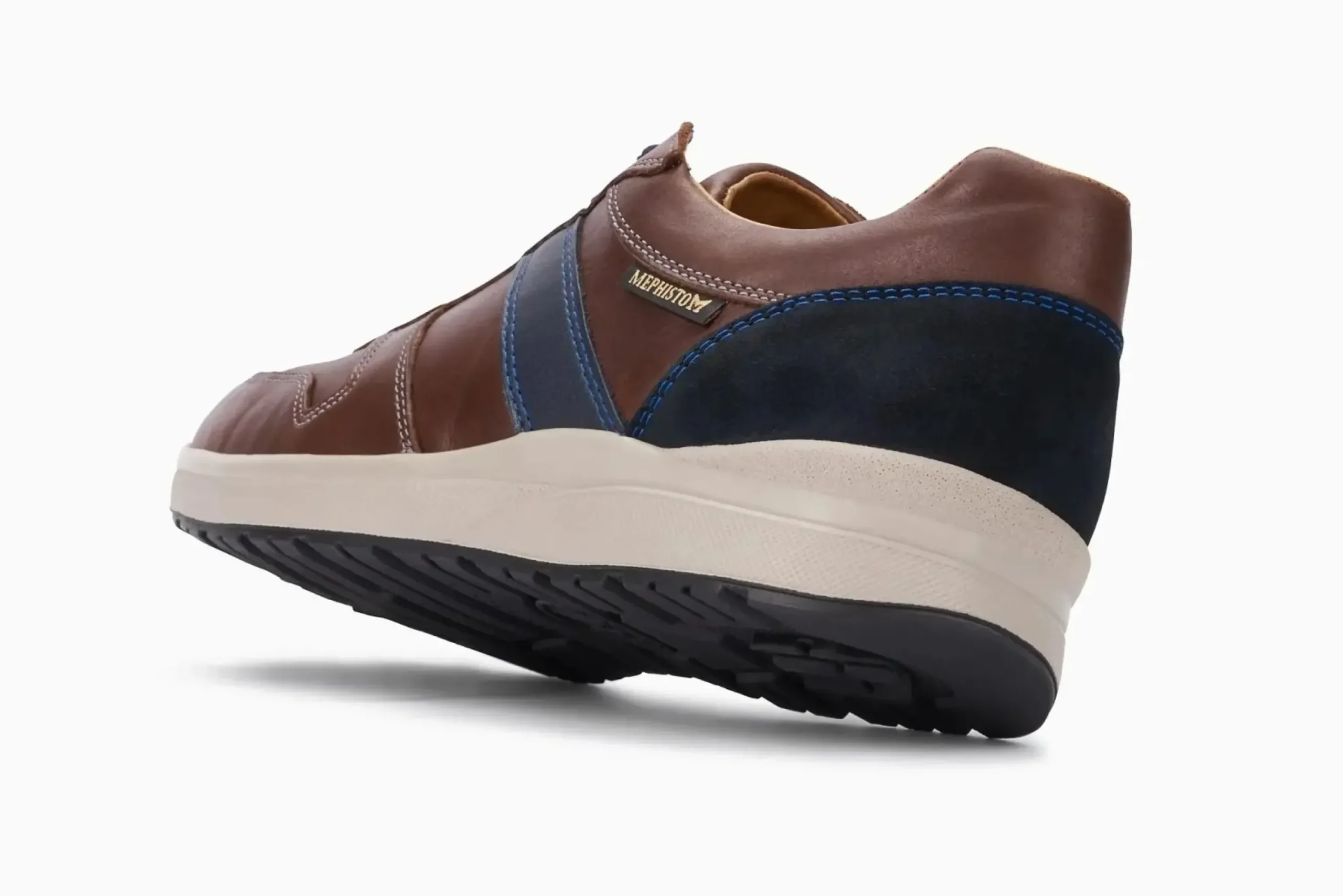 Hot Mephisto Vito Chesnut Brown Navy Leather Lace-Up Sneaker