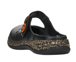 Outlet Rieker Womens Black Leather Multicolour Medallion Clog