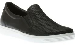 Hot Ecco Women's Soft 7 Woven Black Leather Slip-On Sneaker