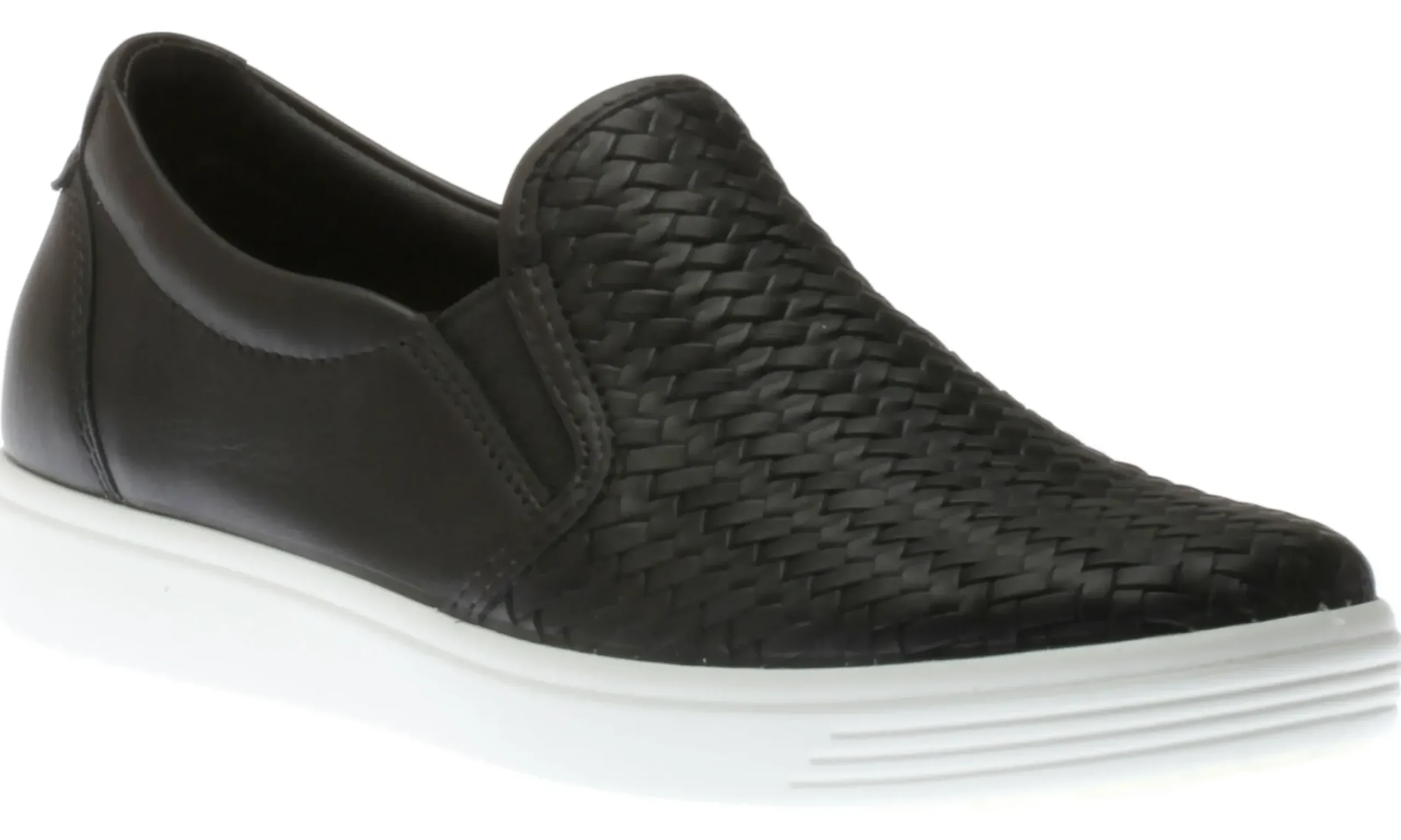 Hot Ecco Women's Soft 7 Woven Black Leather Slip-On Sneaker