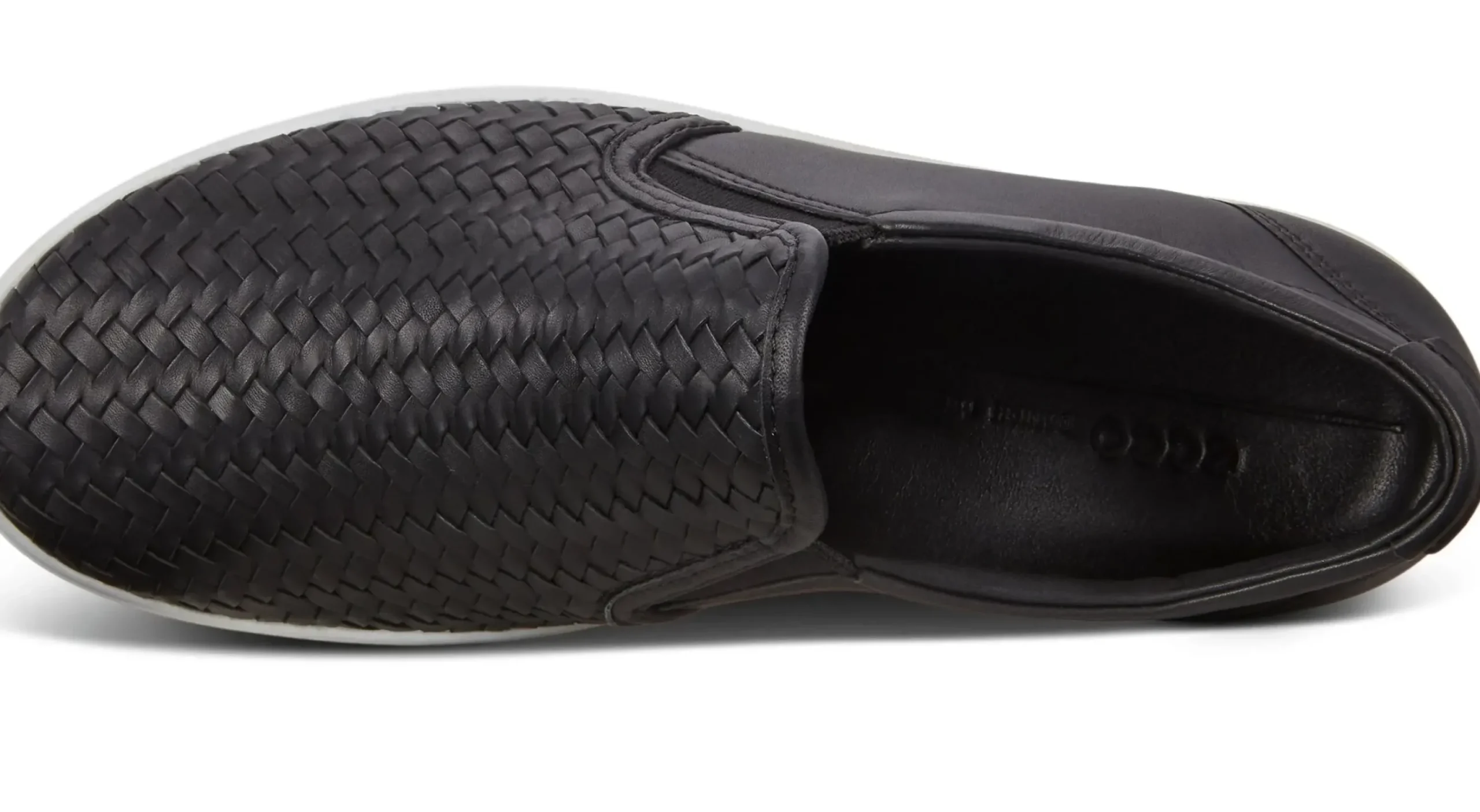 Hot Ecco Women's Soft 7 Woven Black Leather Slip-On Sneaker