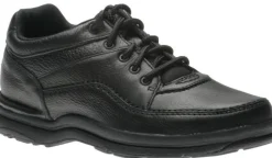 Discount Rockport World Tour Classic Black Leather Lace-Up Walking Shoe