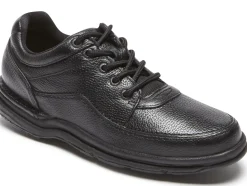Discount Rockport World Tour Classic Black Leather Lace-Up Walking Shoe