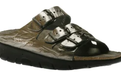 New Mephisto Zach Grey Metallic Leather Slide Sandal