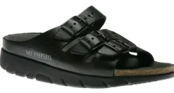 Sale Mephisto Zach Unisex Black Leather Slide Sandal