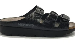 Sale Mephisto Zach Unisex Black Leather Slide Sandal