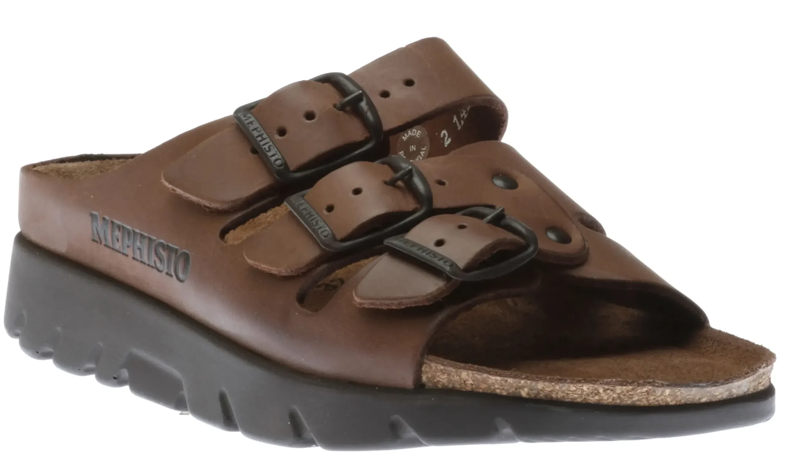 Mephisto Zach Unisex Brown Scratch Leather Slide Sandal